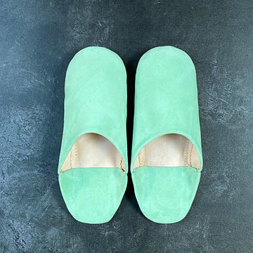 MOROCCAN BABOUCHE SUEDE SLIPPERS | MINT GREEN