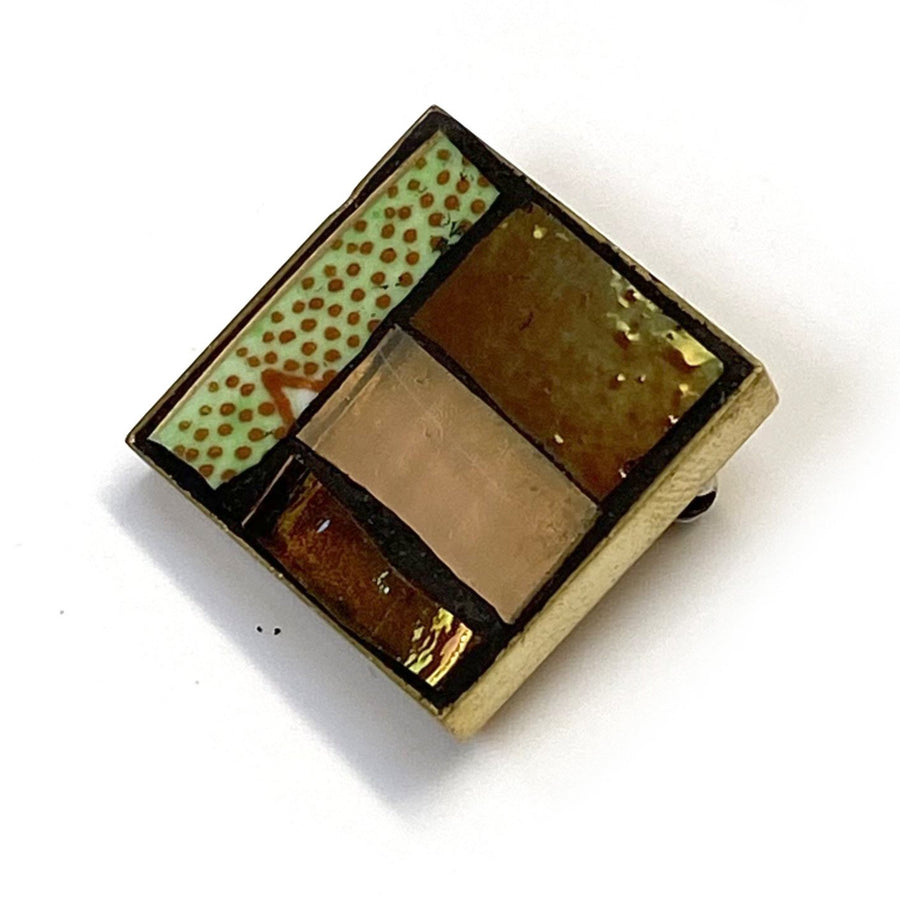 ANNE CARDWELL SMALL MOSAIC BROOCH ON BRASS BACK