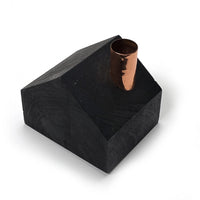 BLACK WOOD & COPPER HOUSE CANDLE HOLDER