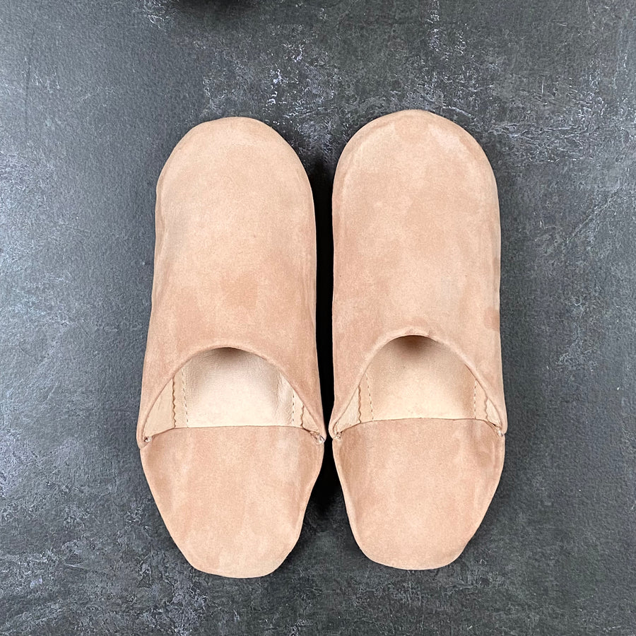MOROCCAN BABOUCHE SUEDE SLIPPERS | CHAMPAGNE