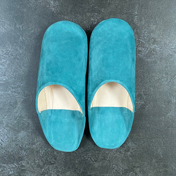 MOROCCAN BABOUCHE SUEDE SLIPPERS | PETROL BLUE