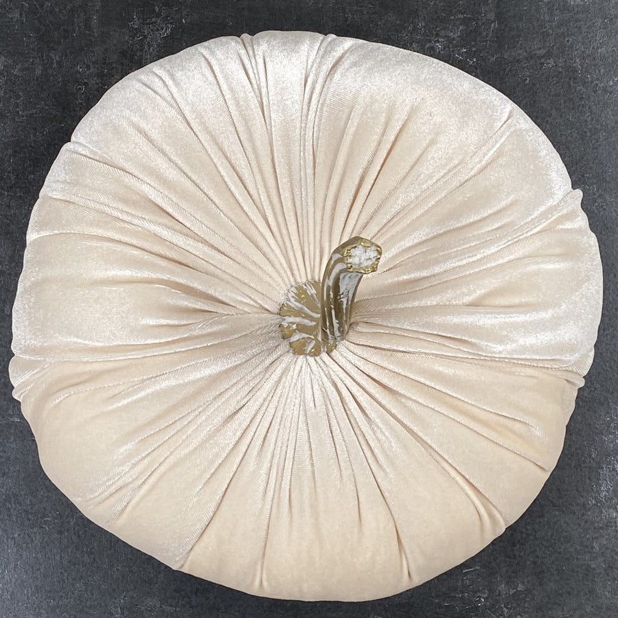 LARGE DECORATIVE VELVET PUMPKIN | IVORY