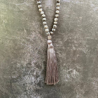 HOWLITE TASSEL NECKLACE WITH CRYSTALS