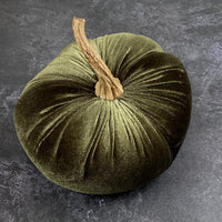 MEDIUM DECORATIVE VELVET PUMPKIN | DARK GREEN