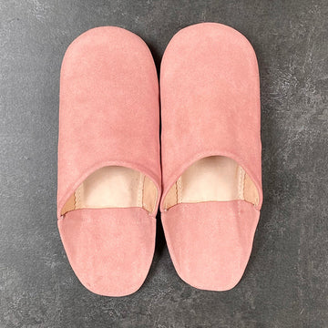 MOROCCAN BABOUCHE SUEDE SLIPPERS | ROSE PINK GLITTER