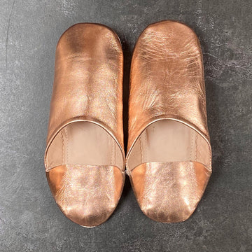 MOROCCAN BABOUCHE LEATHER SLIPPERS | METALLIC ROSE GOLD