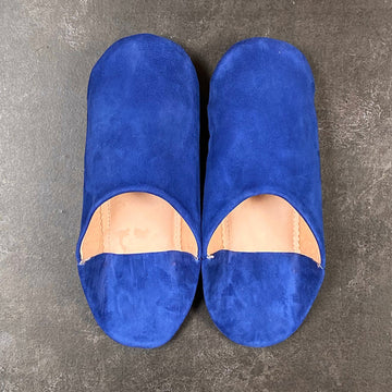 MOROCCAN BABOUCHE SUEDE SLIPPERS | AZURE BLUE