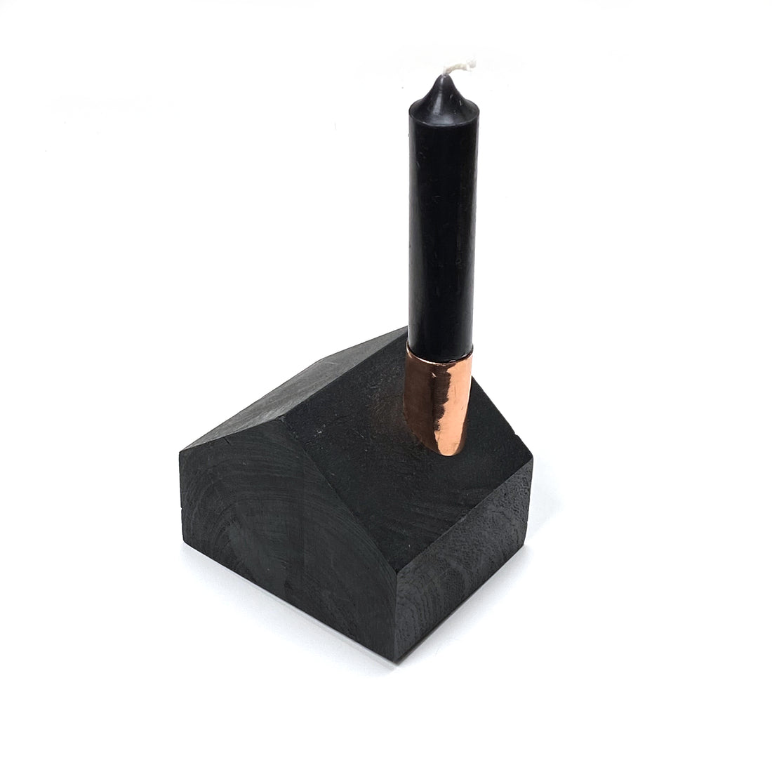 BLACK WOOD & COPPER HOUSE CANDLE HOLDER