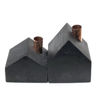 BLACK WOOD & COPPER HOUSE CANDLE HOLDER
