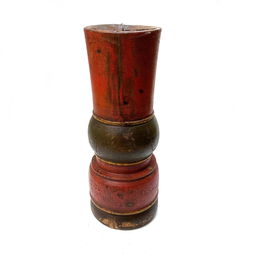 VINTAGE RECLAIMED PAINTED WOODEN CANDLESTICK