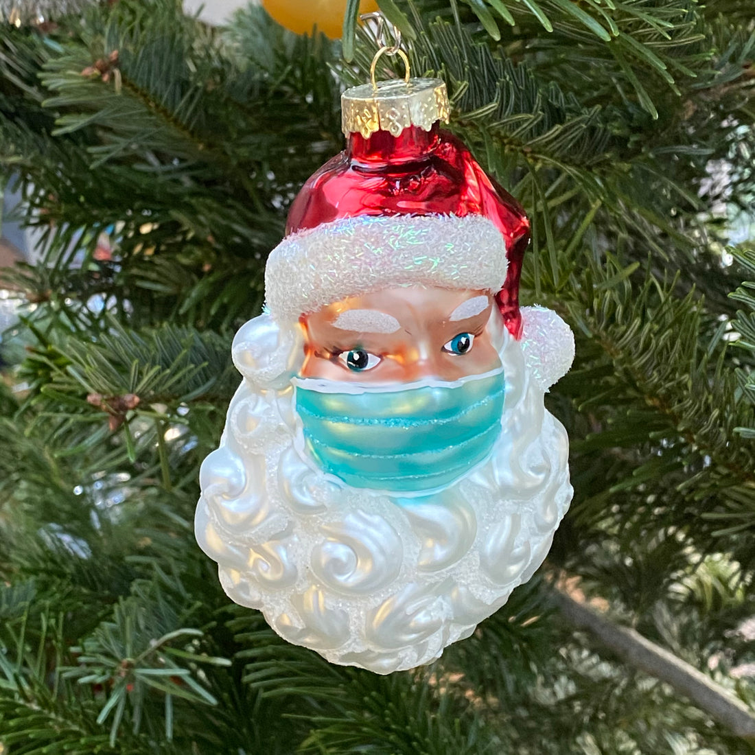 SANTA IN A FACE MASK BAUBLE