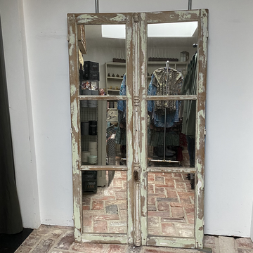 MEDIUM ANTIQUE FRENCH WINDOW DOOR MIRROR | PAIR