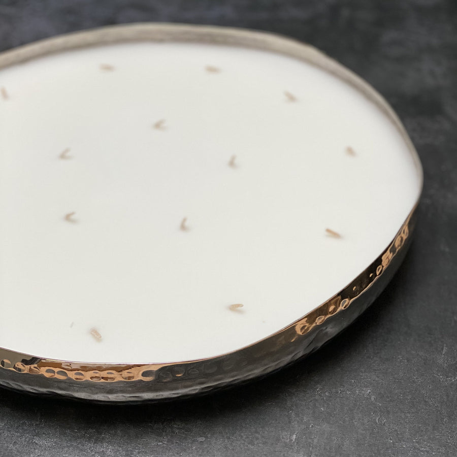 LARGE 16 WICK SCENTED CANDLE IN HAMMERED SILVER DISH | TUBEROSE