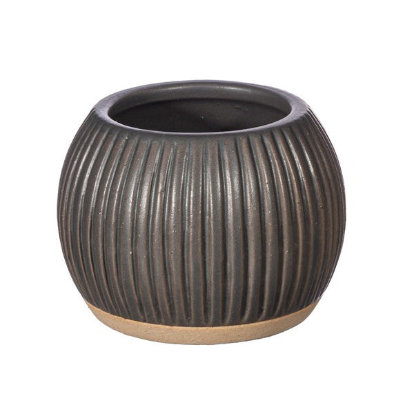SMALL GROOVED STONEWARE PLANTERS | 3 DESIGNS BLACK