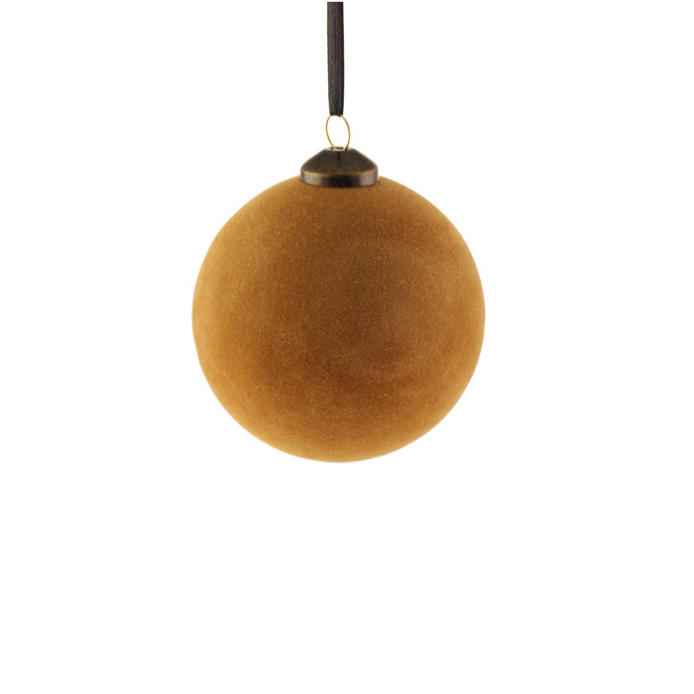 FLOCKED HANGING BALL 8cm | MUSTARD