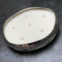 SMALL 6 WICK SCENTED CANDLE IN HAMMERED SILVER DISH | TUBEROSE