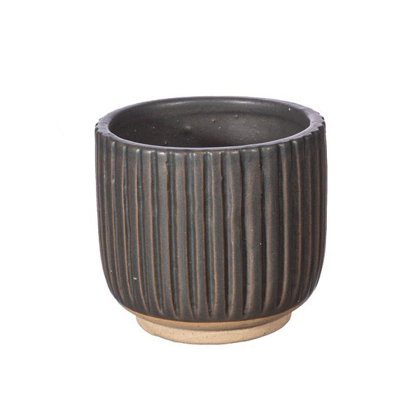 SMALL GROOVED STONEWARE PLANTERS | 3 DESIGNS BLACK