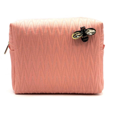 LARGE QUILTED RECYCLED NYLON WASH BAG WITH BUMBLEBEE PIN | PEACH